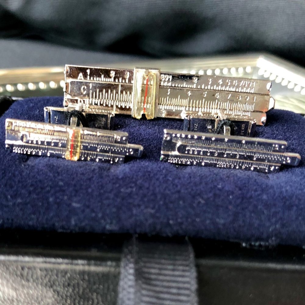 Sterling Silver Sliding Ruler Cufflinks & Tie Clip